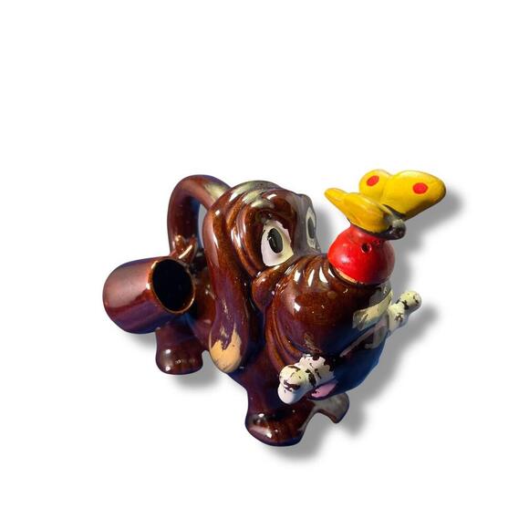 Vintage Ceramic Dog Teapot Planter Figurine Butterfly Nose Whimsical Japan - Picture 6 of 11